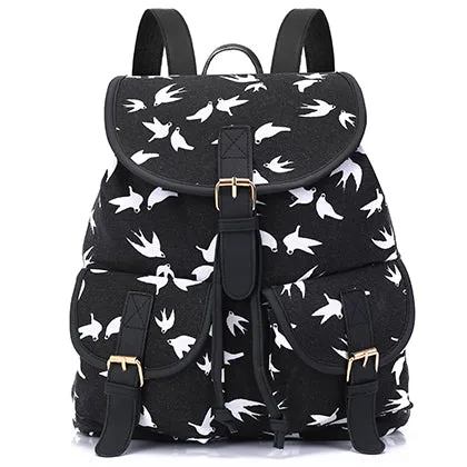 Sansarya New 2017 School Bag Bohemian Vintage Women Backpack Drawstring Printing Canvas Bagpack Sac a Dos Femme Rucksack Female