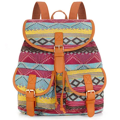 Sansarya New 2017 School Bag Bohemian Vintage Women Backpack Drawstring Printing Canvas Bagpack Sac a Dos Femme Rucksack Female