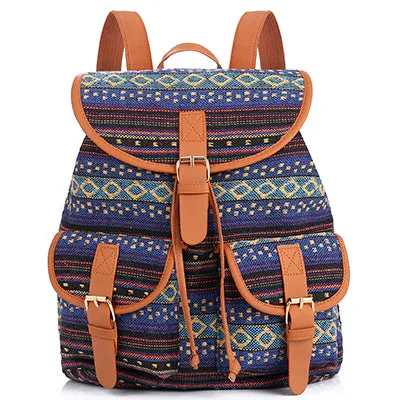 Sansarya New 2017 School Bag Bohemian Vintage Women Backpack Drawstring Printing Canvas Bagpack Sac a Dos Femme Rucksack Female