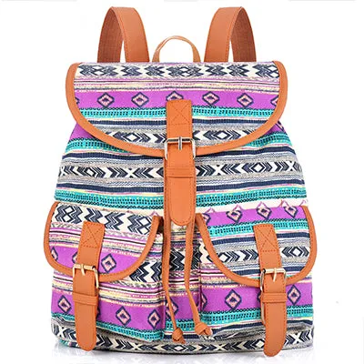 Sansarya New 2017 School Bag Bohemian Vintage Women Backpack Drawstring Printing Canvas Bagpack Sac a Dos Femme Rucksack Female