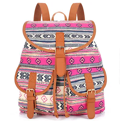 Sansarya New 2017 School Bag Bohemian Vintage Women Backpack Drawstring Printing Canvas Bagpack Sac a Dos Femme Rucksack Female