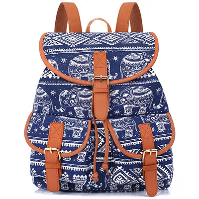 Sansarya New 2017 School Bag Bohemian Vintage Women Backpack Drawstring Printing Canvas Bagpack Sac a Dos Femme Rucksack Female