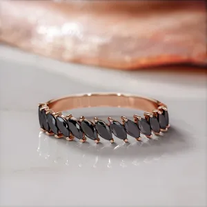 Selvina - Oriented Natural Black Diamond Wedding Band in Rose Gold