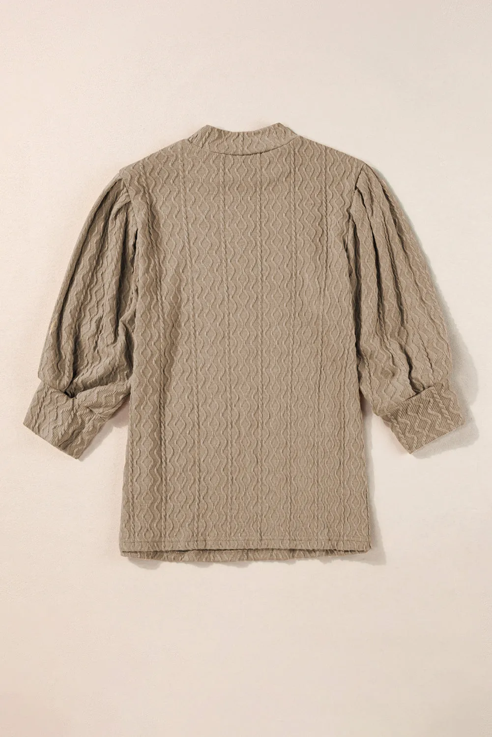 Simply Taupe Vintage Textured Puff Sleeve Mock Neck Top