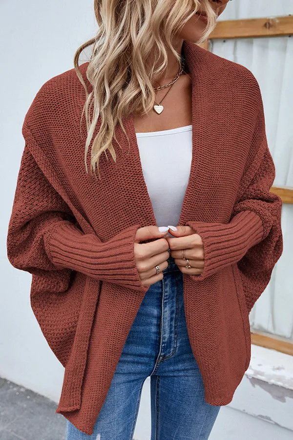 Solid Color Dolman Sleeve Elegant Knitted Cardigan