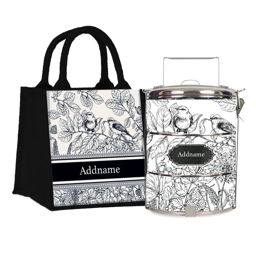 Song Birds Artline Series 3-Tier Standard Medium 14cm Tiffin Carrier [FREE Custom Add Name]