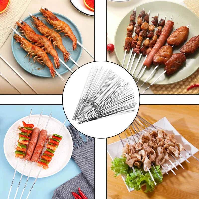 Stainless Steel Barbecue Skewer Reusable BBQ Skewers Iron Stick