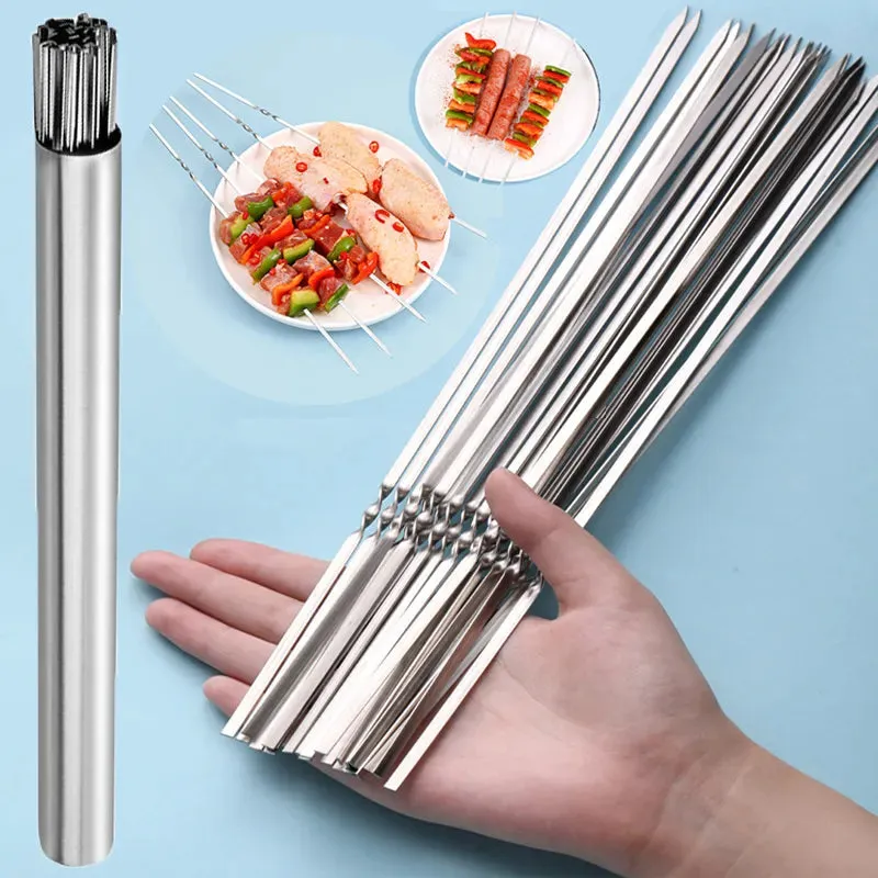 Stainless Steel Barbecue Skewer Reusable BBQ Skewers Iron Stick