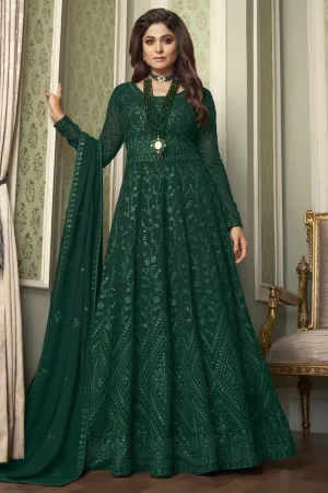 Superb Green Shamita Shetty Embroidered Georgette Anarkali Suit