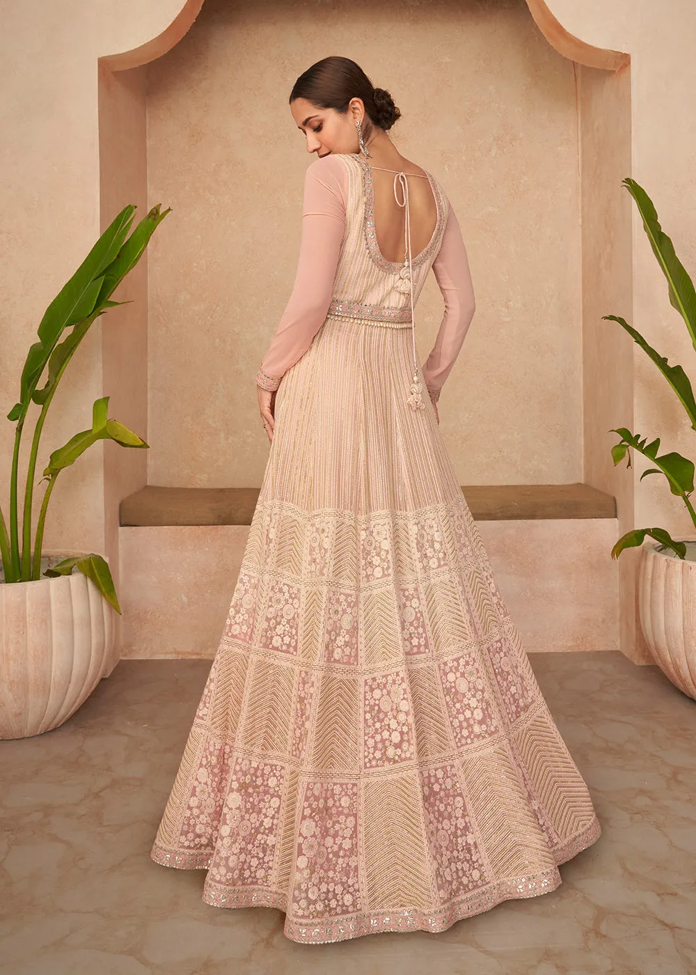 Superb Pink Embroidered Real Georgette Wedding Anarkali Suit