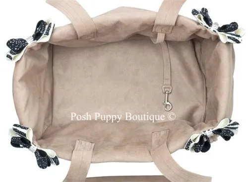 Susan Lanci Luxury Purse Carrier Collection- Ultrasuede in Fawn and Serengeti Nouveau Bow