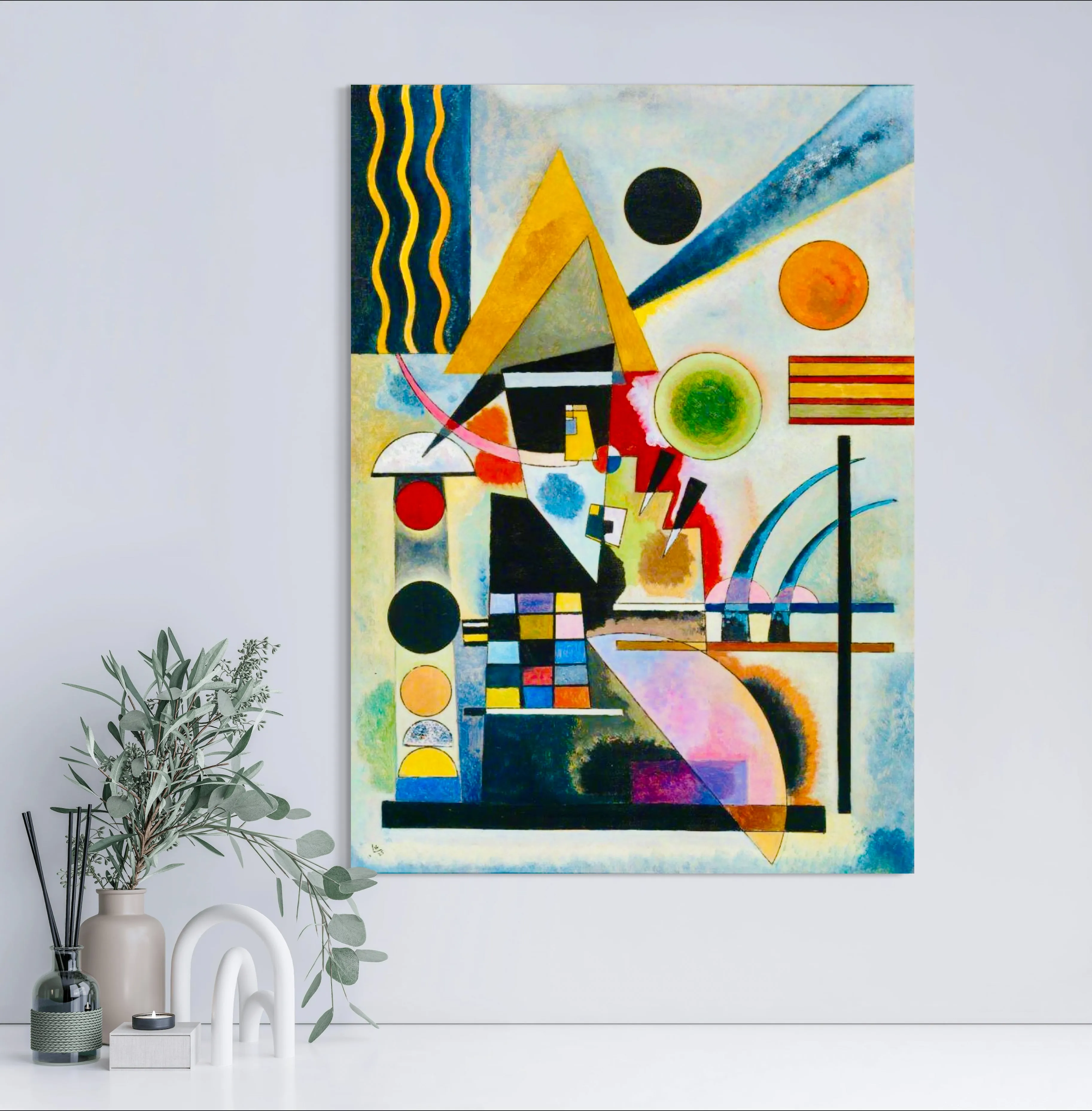 Swinging or Shaking - Painted by Wassily Kandinsky - Circa. 1925. High Quality Polyester Cotton Canvas Print. Ready to be Framed. Available in Two Sizes - 40cm X 60cm & 70cm x 100cm.