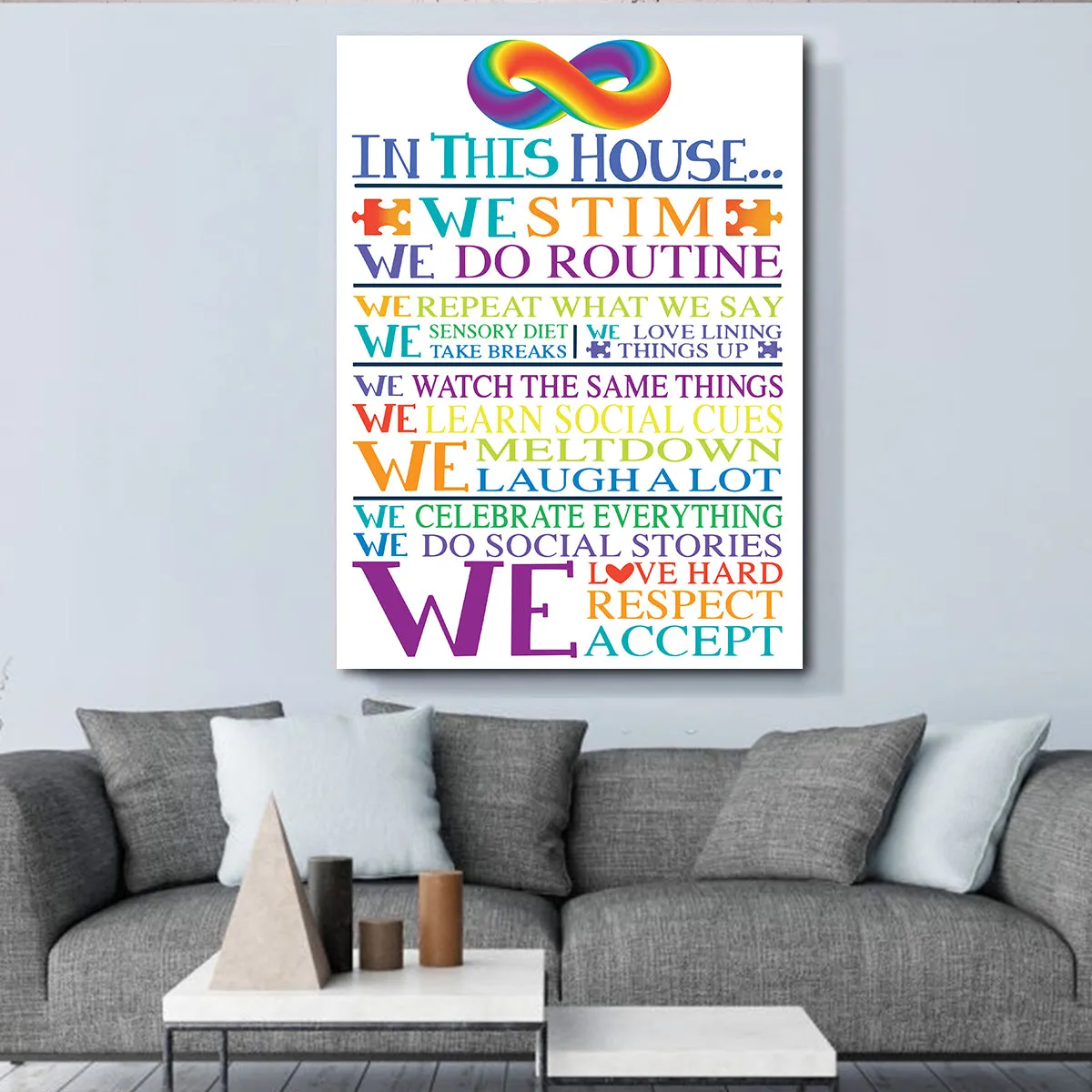 Teesdily | Autism Awareness Canvas Art In This House We Stim Art Poster Autism Support Autistic Family Gift Ideas Home Decoration