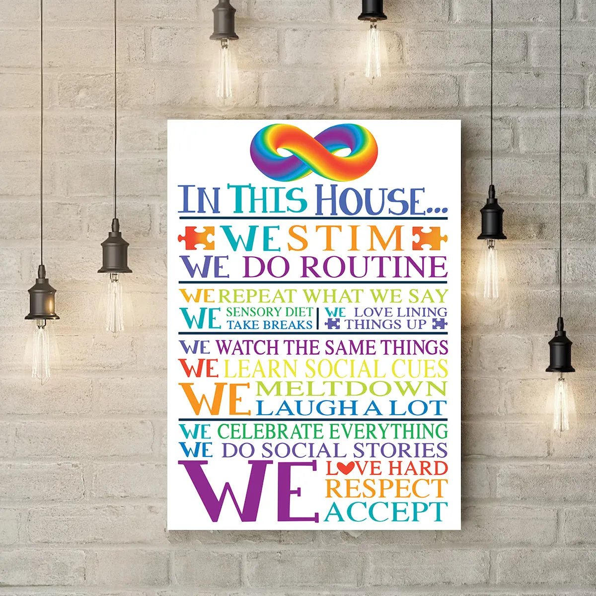 Teesdily | Autism Awareness Canvas Art In This House We Stim Art Poster Autism Support Autistic Family Gift Ideas Home Decoration