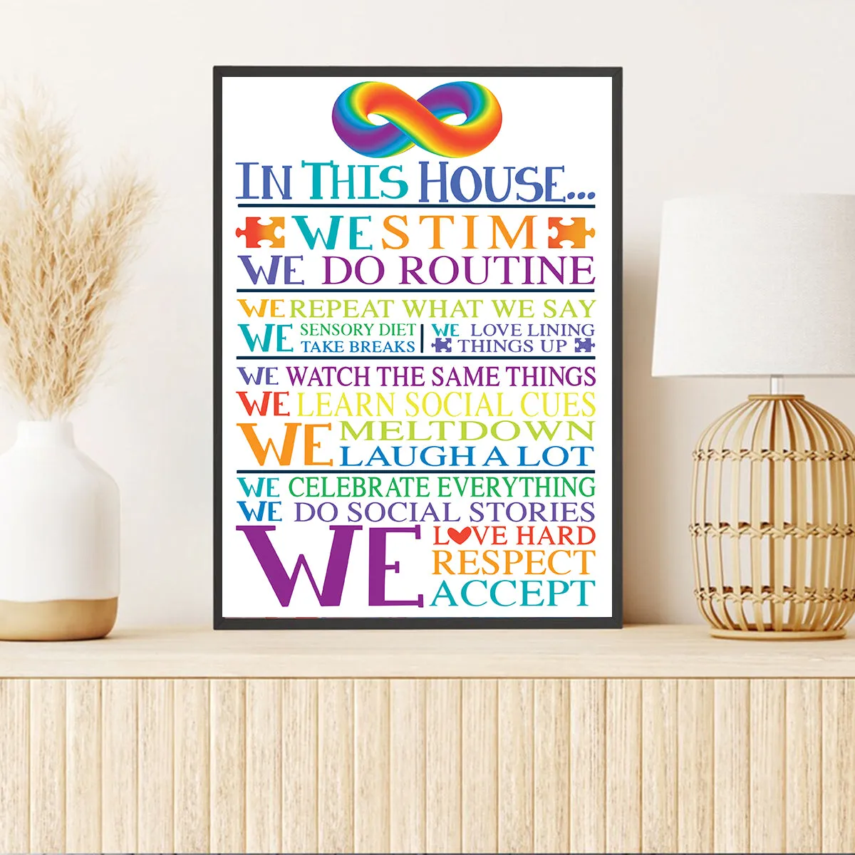 Teesdily | Autism Awareness Canvas Art In This House We Stim Art Poster Autism Support Autistic Family Gift Ideas Home Decoration