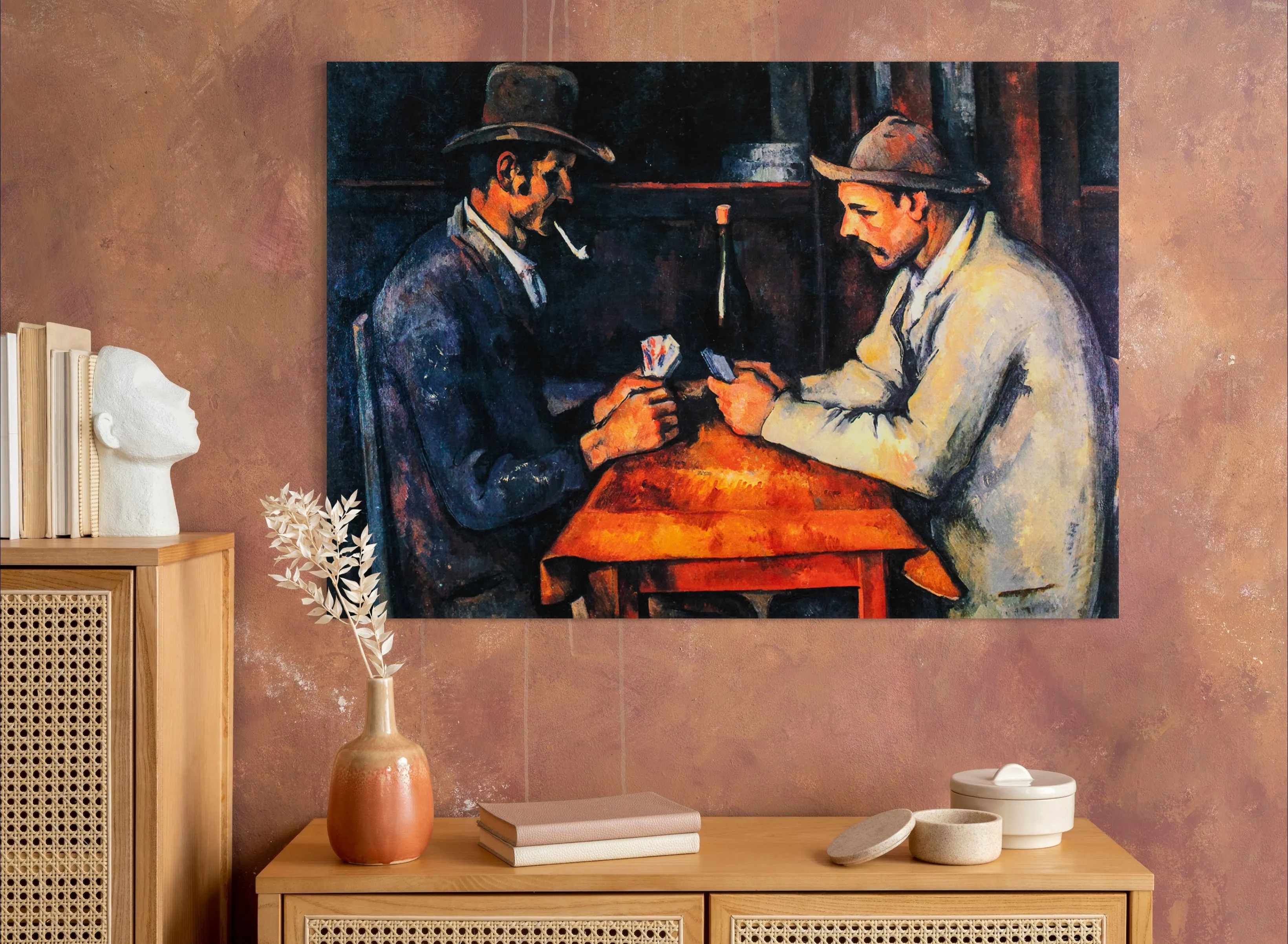 The Card Players - Painted by Paul Cezzane - Circa. 1890. High Quality Polyester Cotton Canvas Print. Ready to be Framed or Mounted. Available in 3 Sizes - Small - Medium or Large.