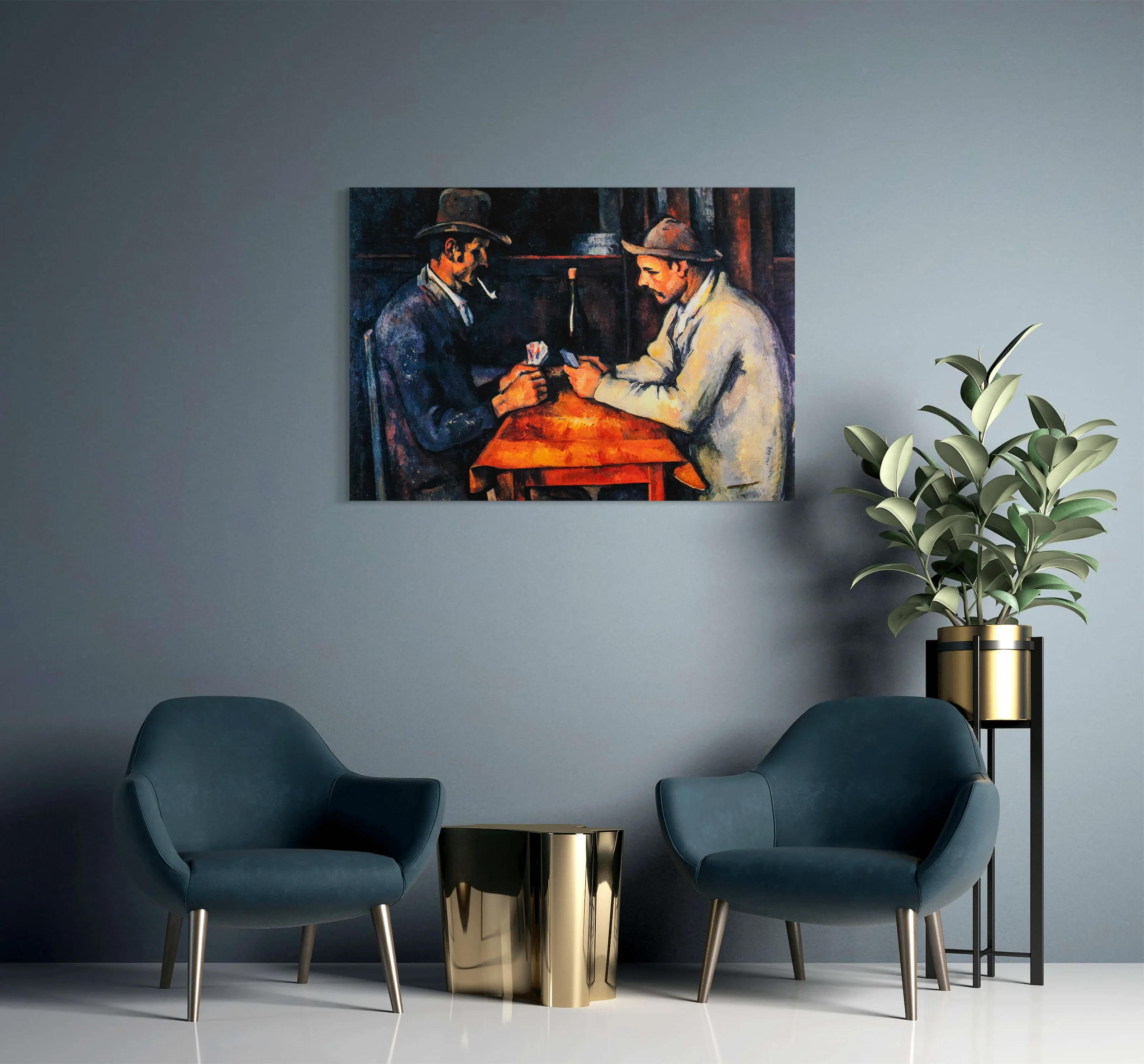 The Card Players - Painted by Paul Cezzane - Circa. 1890. High Quality Polyester Cotton Canvas Print. Ready to be Framed or Mounted. Available in 3 Sizes - Small - Medium or Large.