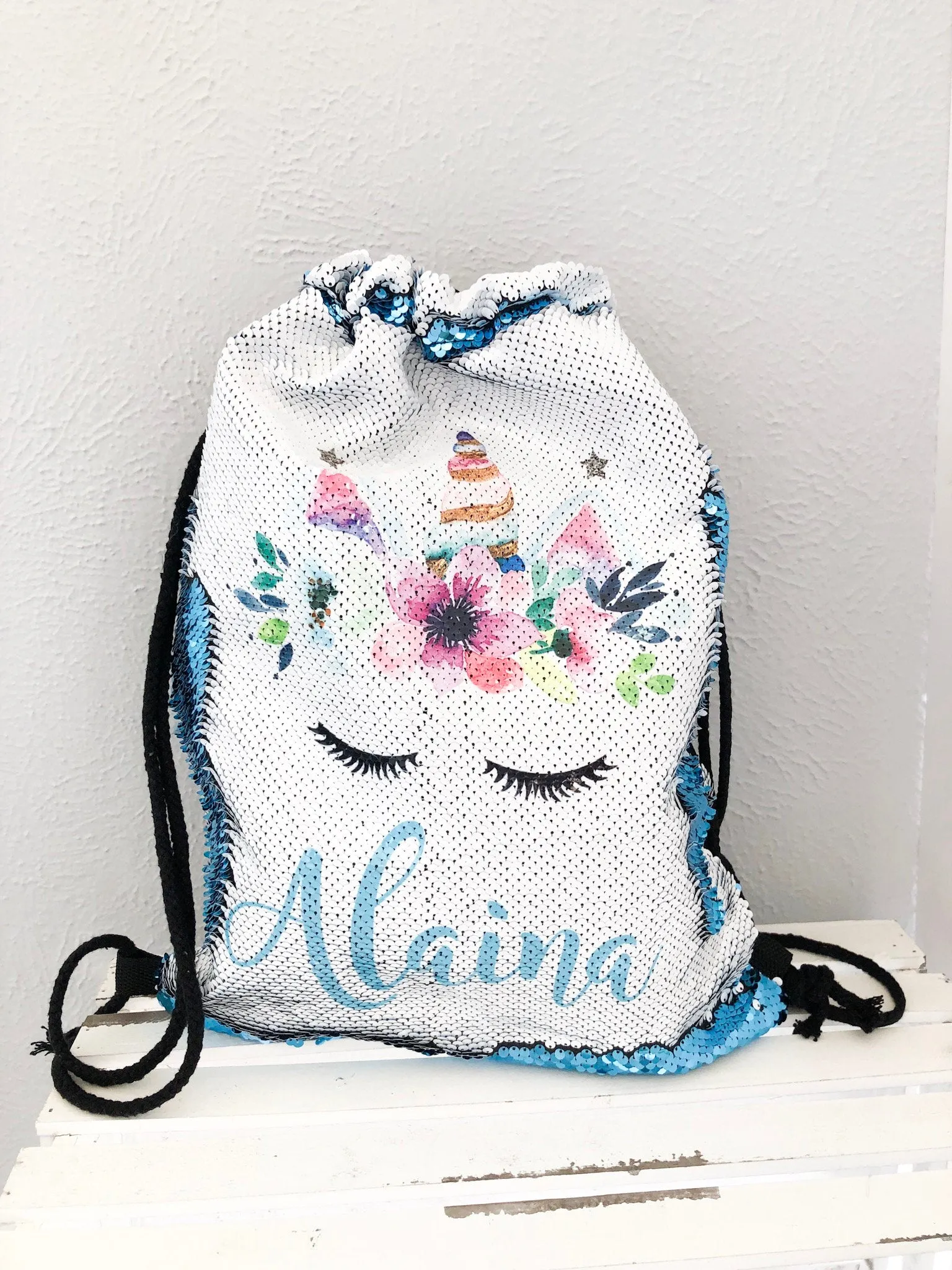 Unicorn Birthday Gift for Girl - Christmas Gift  - Personalized Drawstring Backpack - Custom Backpack