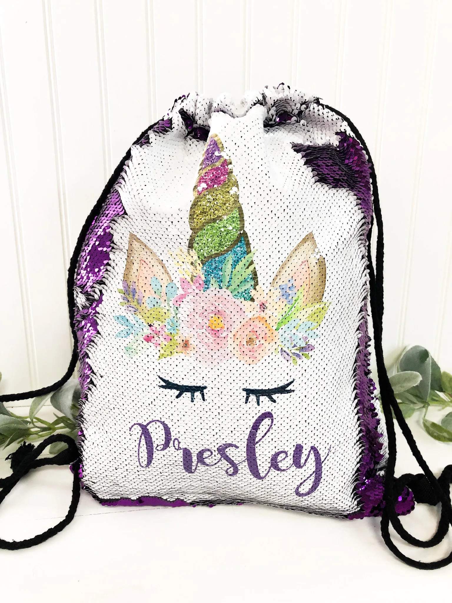 Unicorn Birthday Gift for Girl - Christmas Gift  - Personalized Drawstring Backpack - Custom Backpack