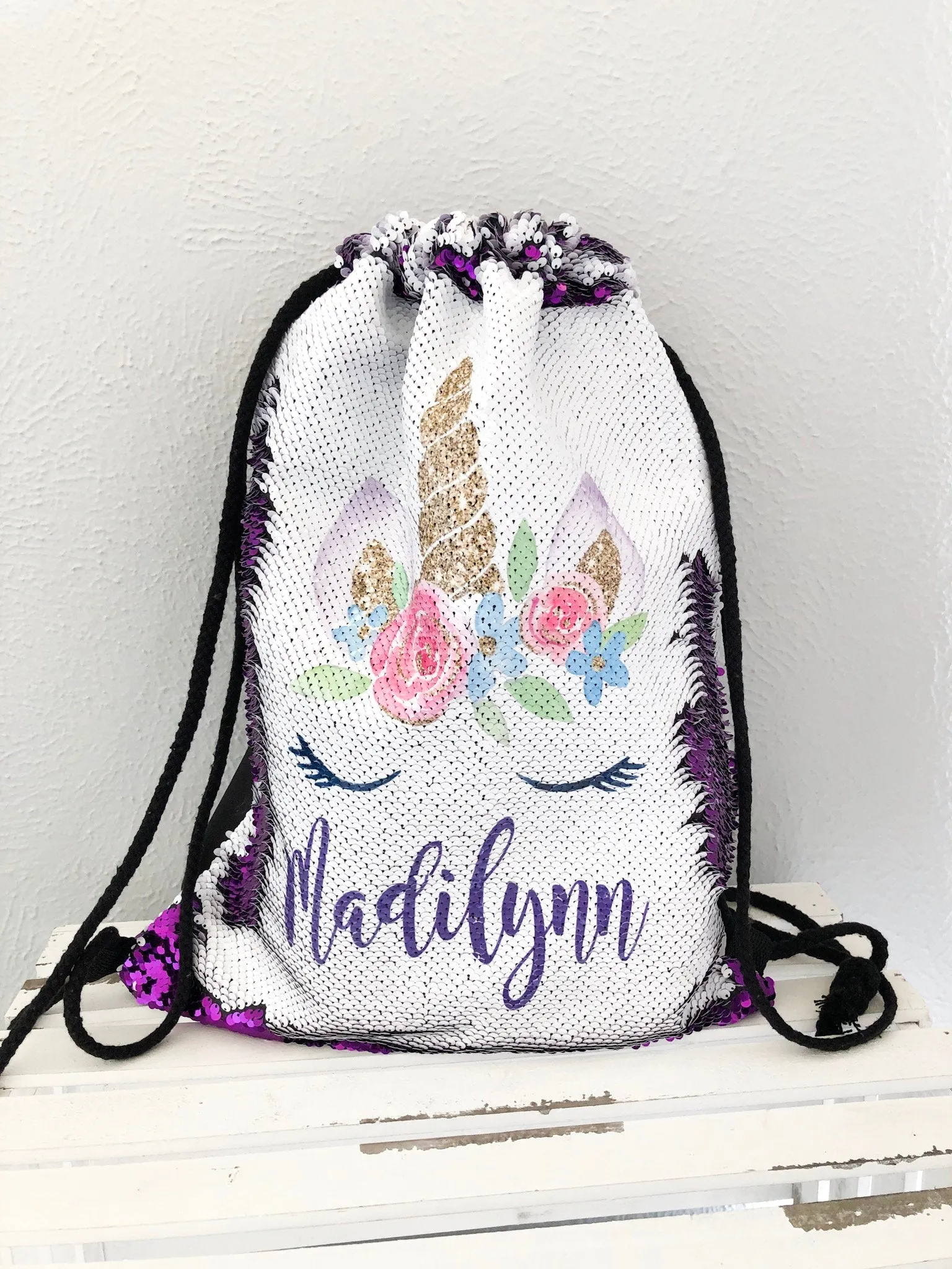 Unicorn Birthday Gift for Girl - Christmas Gift  - Personalized Drawstring Backpack - Custom Backpack