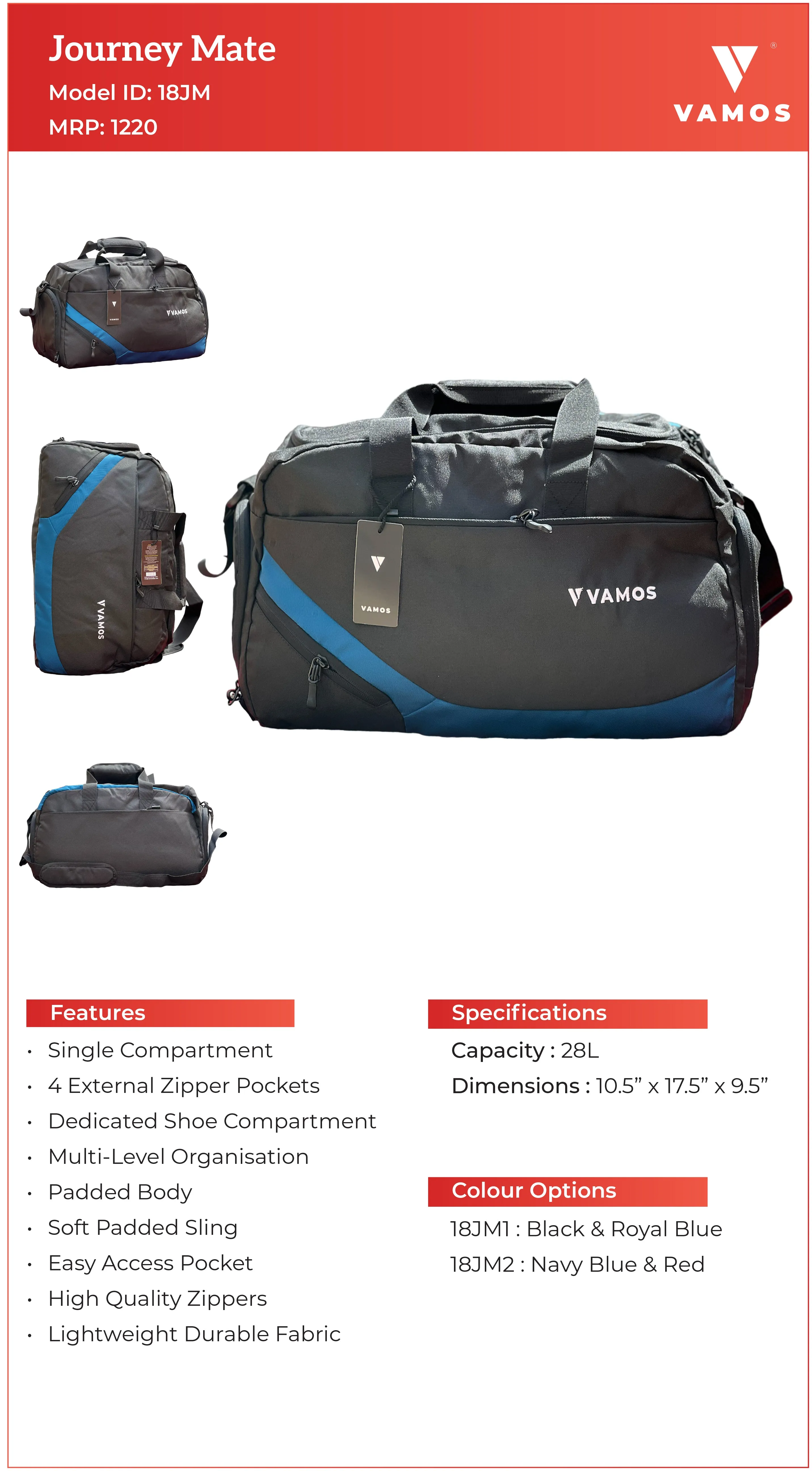 VAMOS Journey Mate Bag 18JM Capacity : 28L