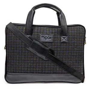 Vegan and Tweed Laptop Messenger Bag - Classic Black Check