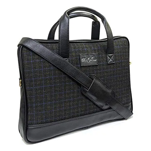 Vegan and Tweed Laptop Messenger Bag - Classic Black Check