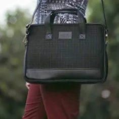 Vegan and Tweed Laptop Messenger Bag - Classic Black Check