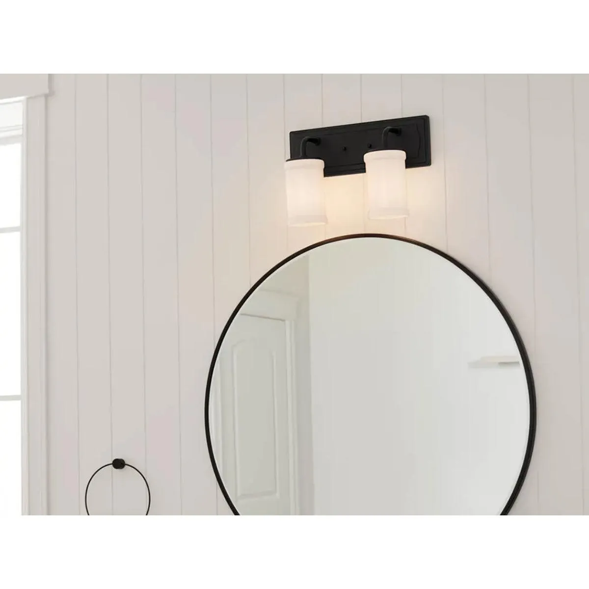 Vetivene 15 In 2-Lights Bathroom Vanity Light With Opal Glass, Black Finish