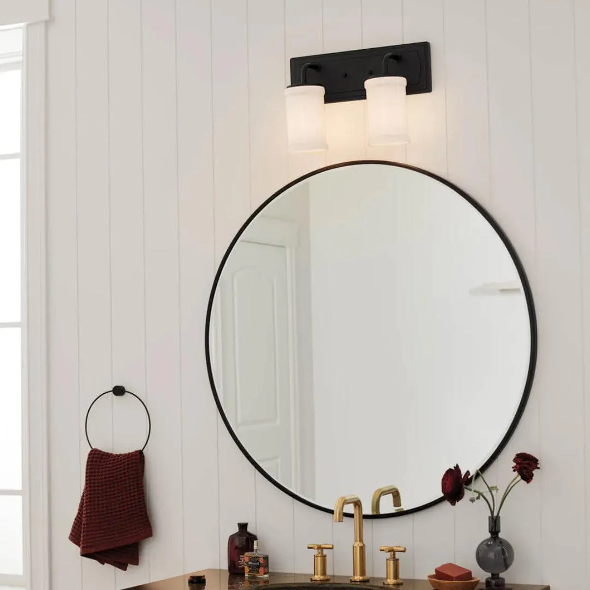 Vetivene 15 In 2-Lights Bathroom Vanity Light With Opal Glass, Black Finish