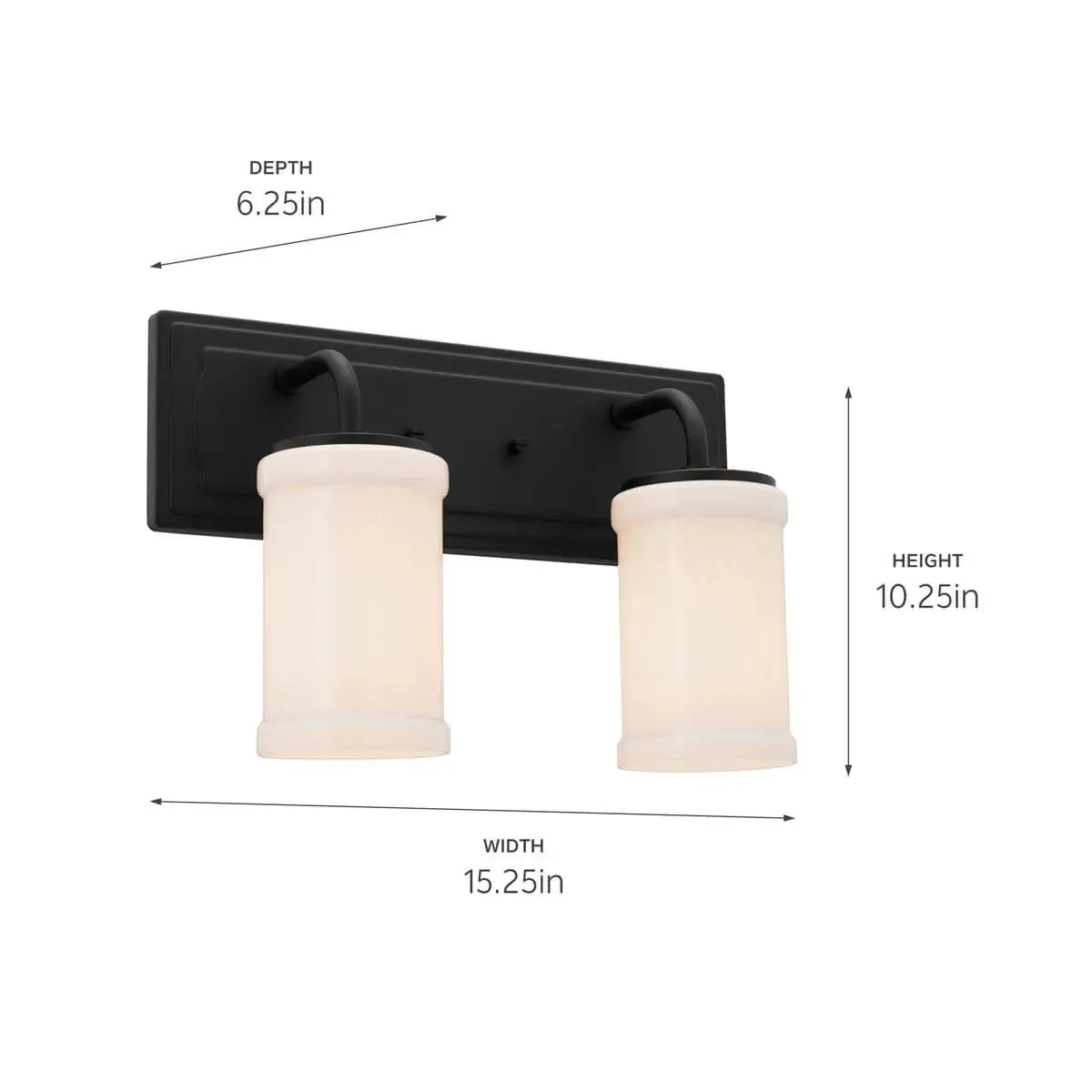 Vetivene 15 In 2-Lights Bathroom Vanity Light With Opal Glass, Black Finish