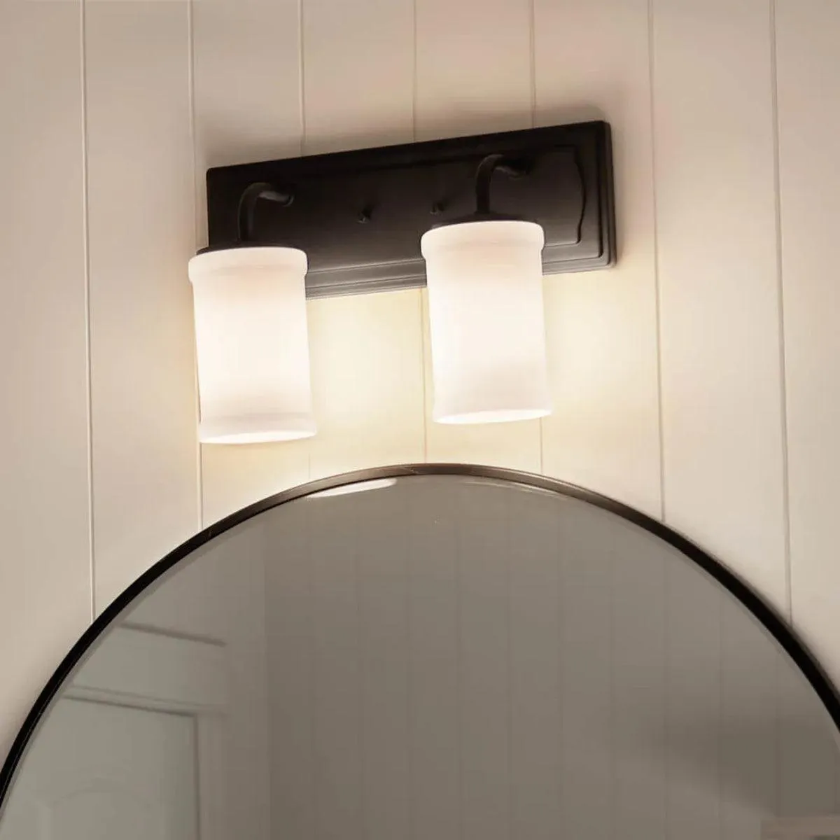 Vetivene 15 In 2-Lights Bathroom Vanity Light With Opal Glass, Black Finish