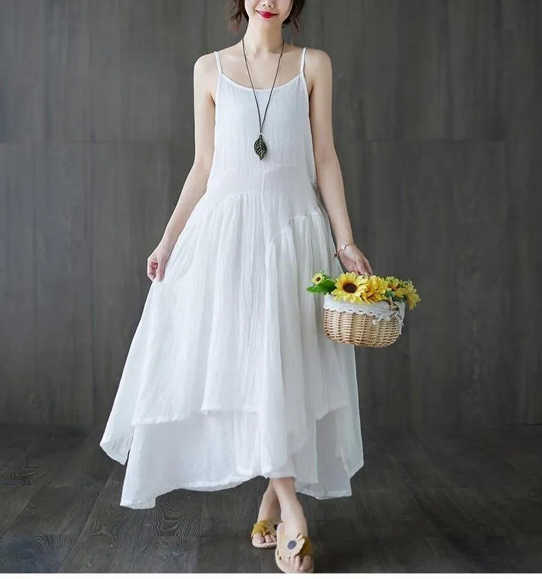 Vienna Cotton Linen Spaghetti Dress