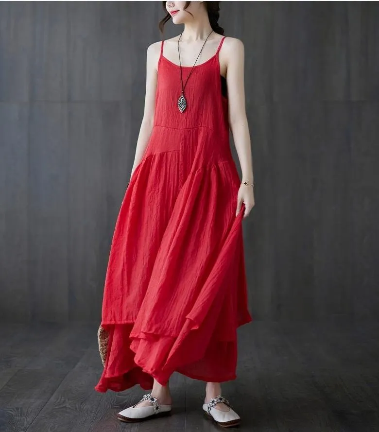 Vienna Cotton Linen Spaghetti Dress