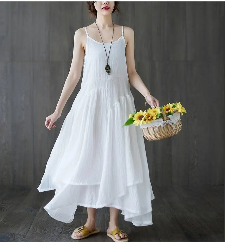 Vienna Cotton Linen Spaghetti Dress