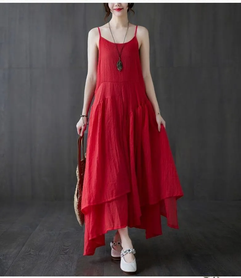 Vienna Cotton Linen Spaghetti Dress