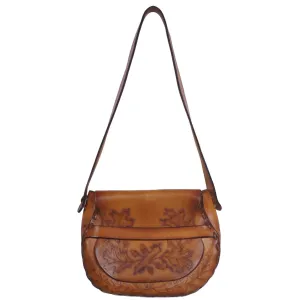 Vintage 1960s Hippie Tooled Leather Purse Boho Saddle Bag Acorns &amp; Oak Leaves