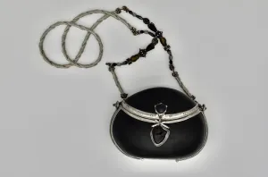 Vintage 80’s “Maya” Acrylic ONIX Black Shell Styled Purse Resin Purse with Beaded Strap