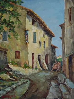 Vintage French painting of a village