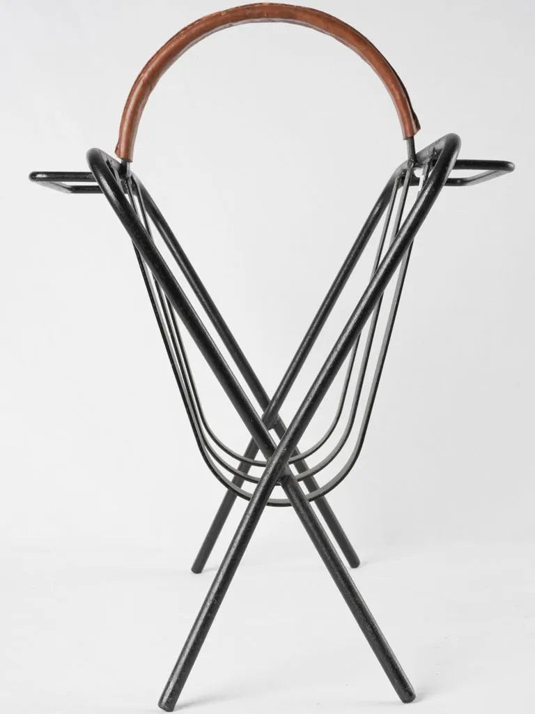 Vintage magazine rack - leather & wrought iron 17¾"