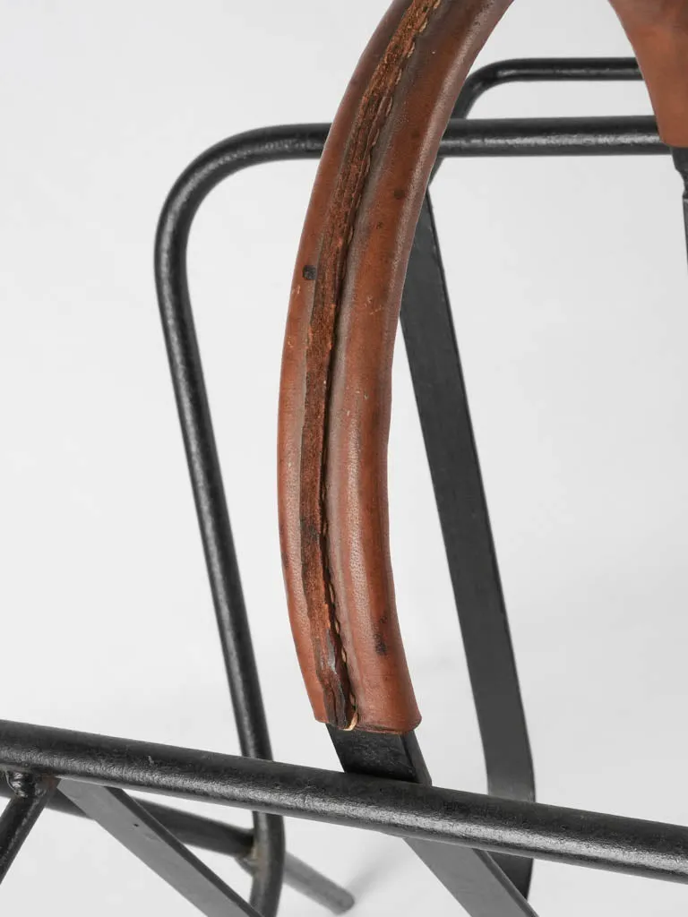 Vintage magazine rack - leather & wrought iron 17¾"