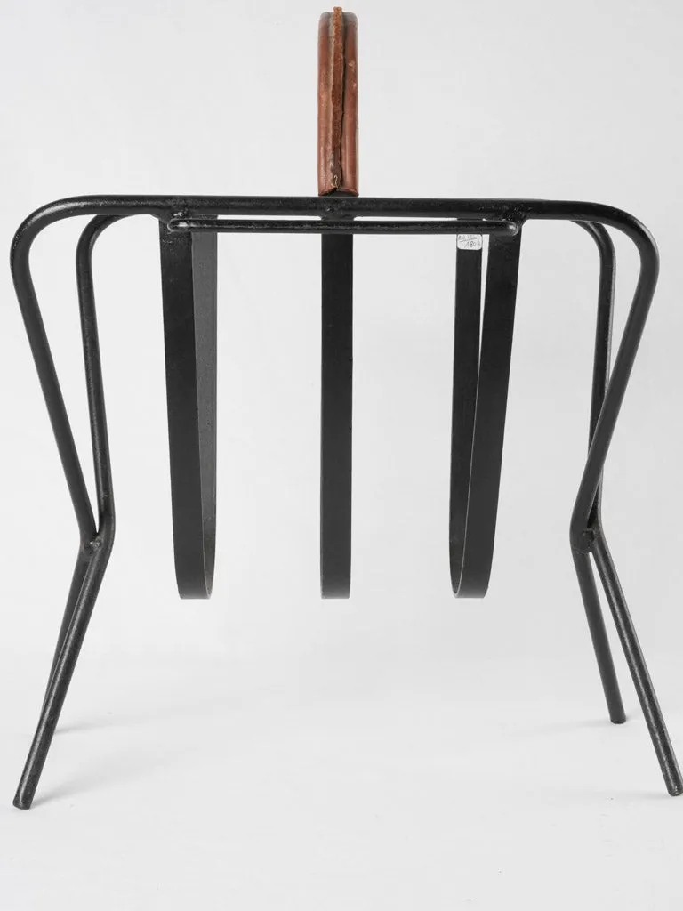 Vintage magazine rack - leather & wrought iron 17¾"