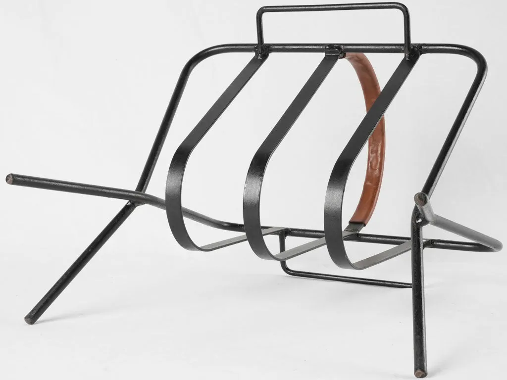 Vintage magazine rack - leather & wrought iron 17¾"