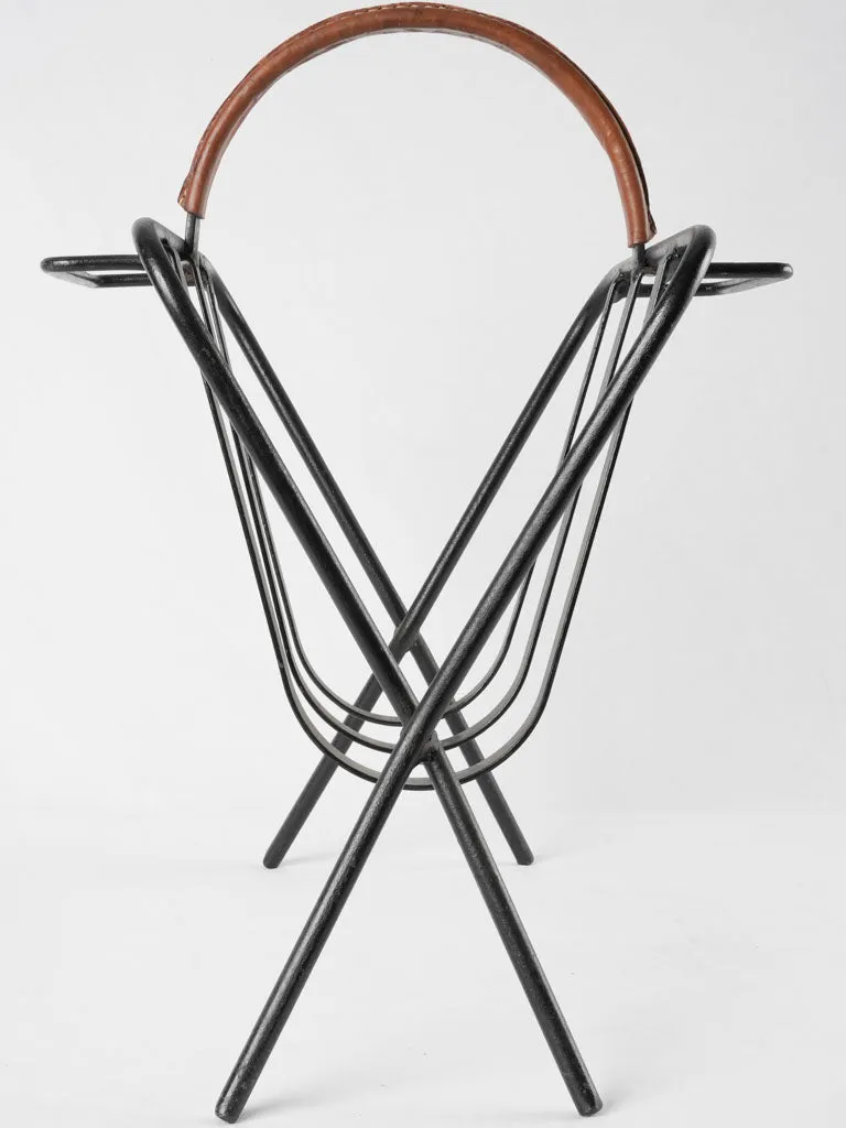 Vintage magazine rack - leather & wrought iron 17¾"