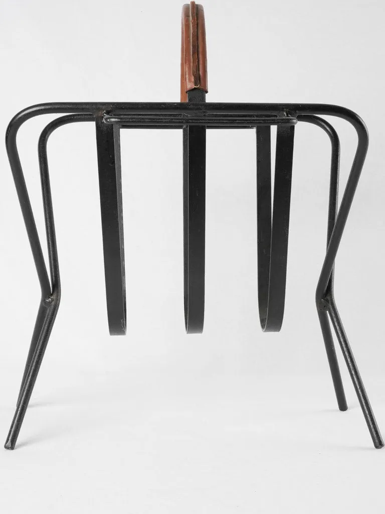 Vintage magazine rack - leather & wrought iron 17¾"