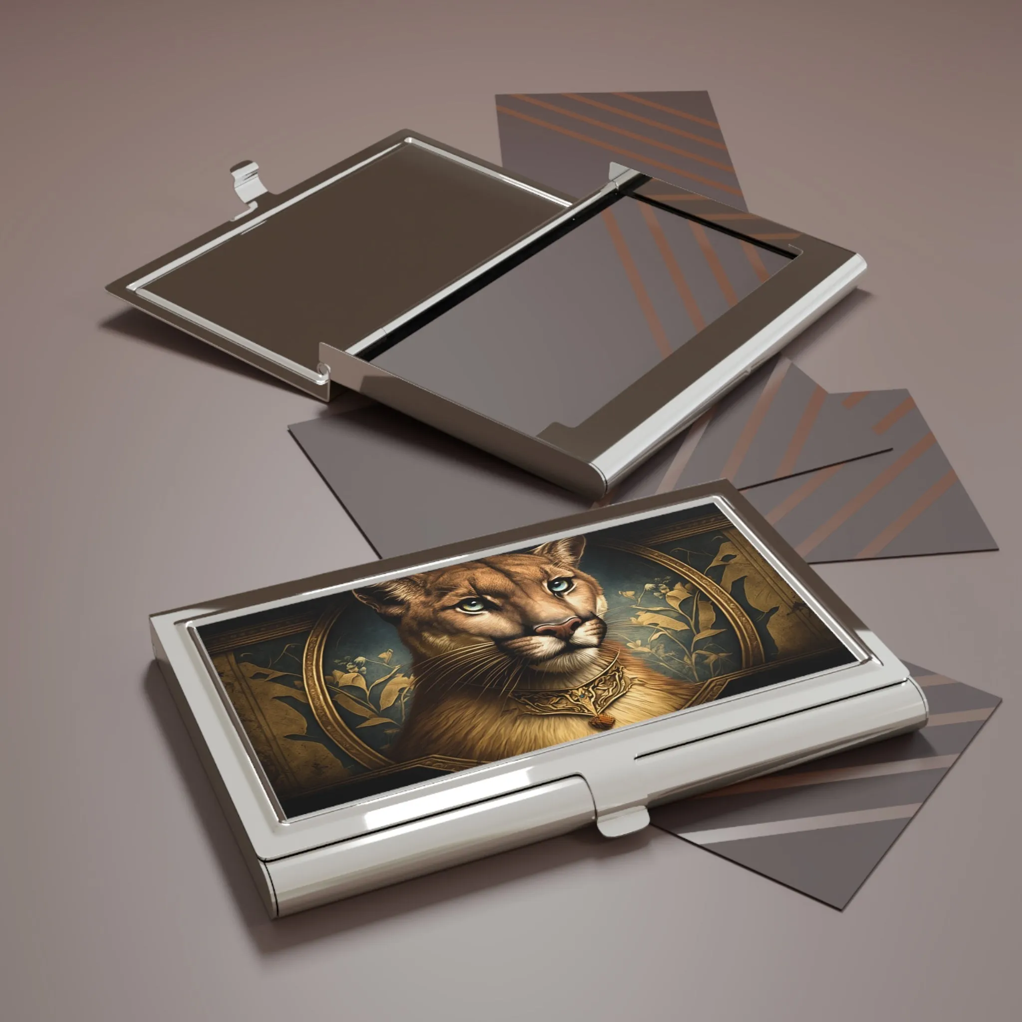 Vintage Victorian Mountain Lion Portrait Business Card Holder