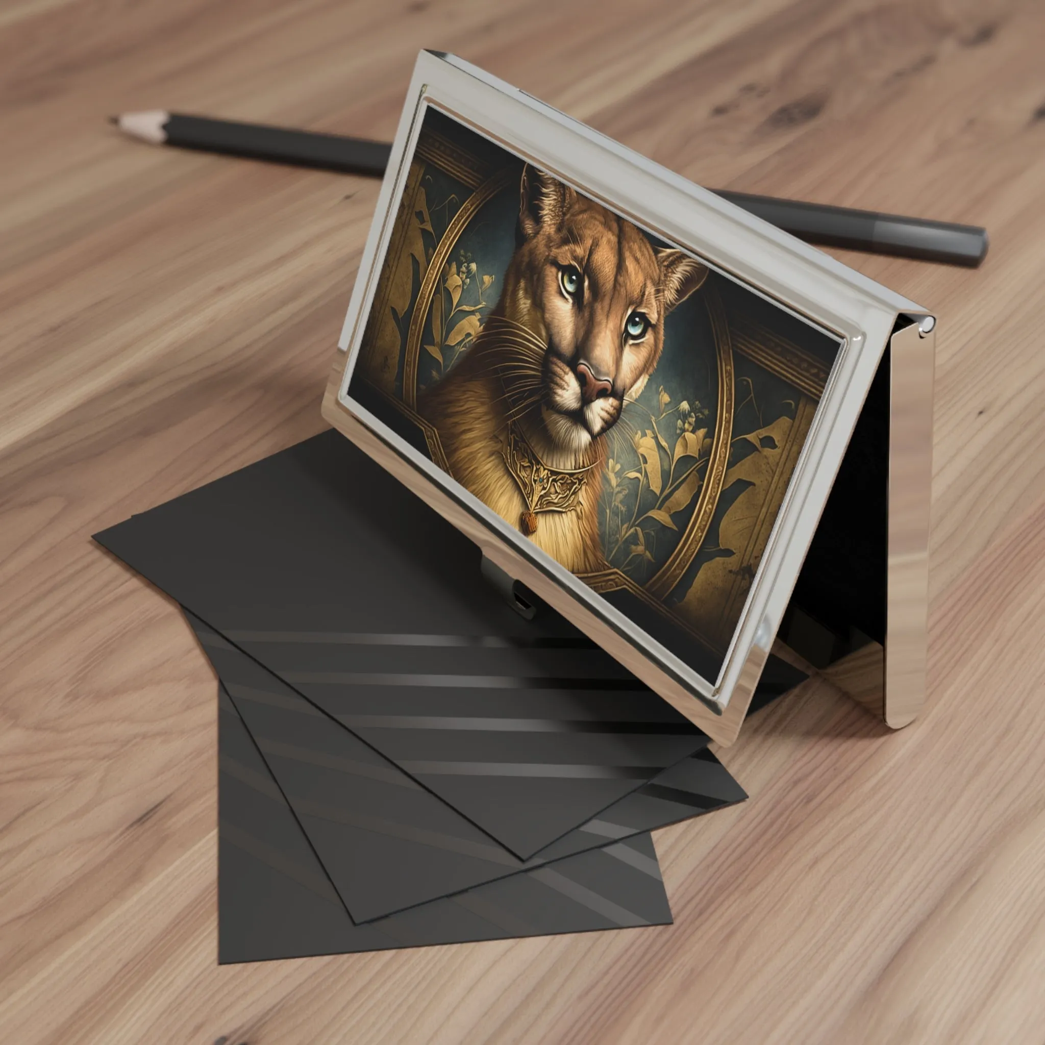 Vintage Victorian Mountain Lion Portrait Business Card Holder