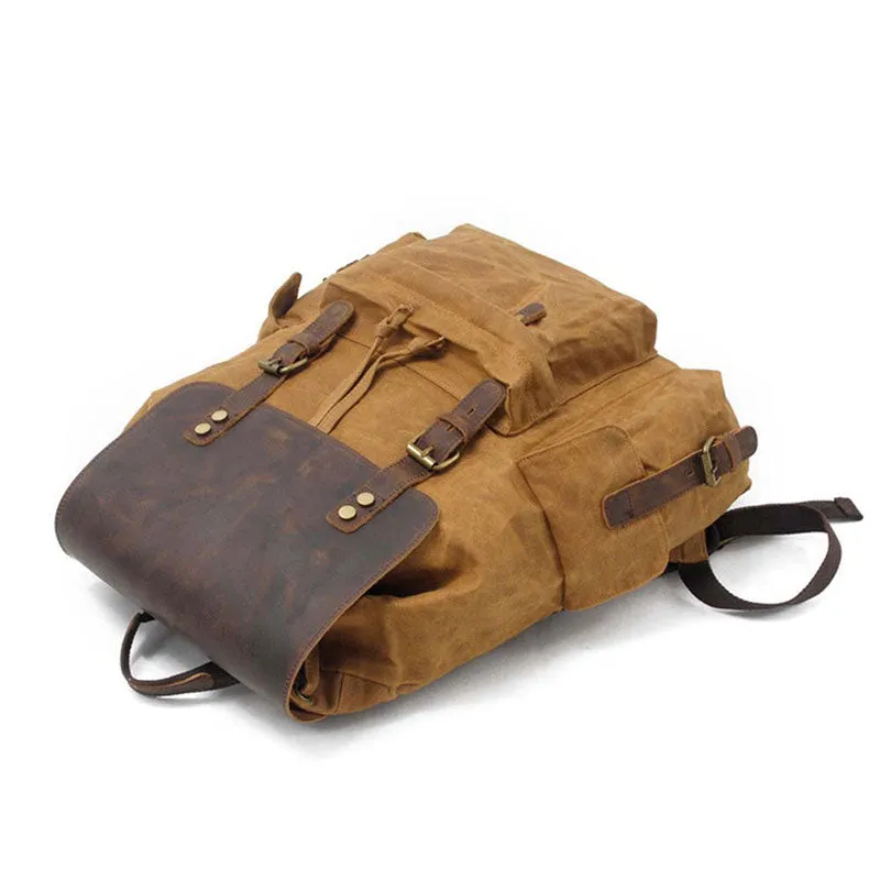 Waterproof Canvas Backpack With Leather Flip