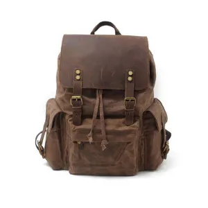 Waterproof Canvas Backpack With Leather Flip