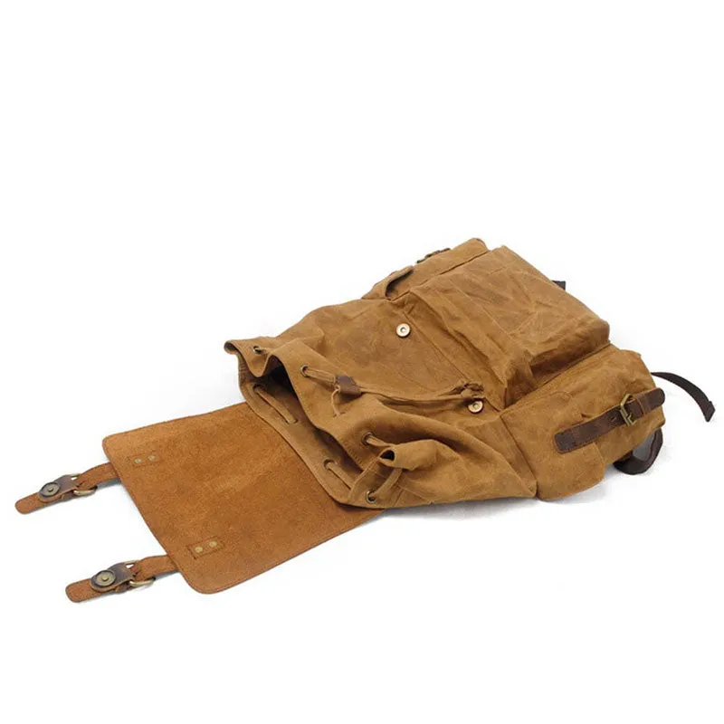 Waterproof Canvas Backpack With Leather Flip